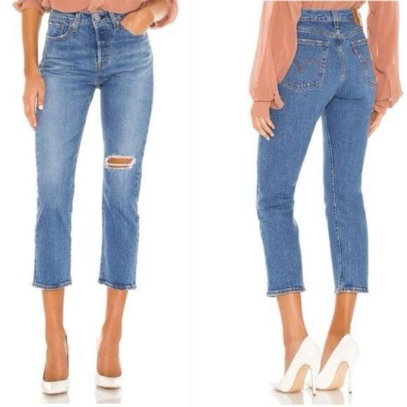 Levi's Wedgie Straight Button Fly Cropped Hi-Rise Jeans in Jive Size 26 - Picture 13 of 13